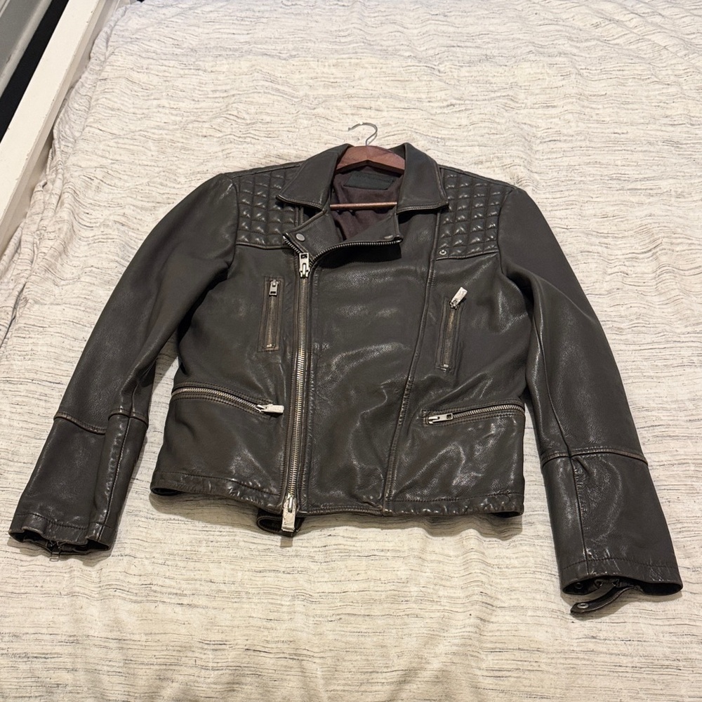 All Saints Men’s Studded Black Leather Jacket